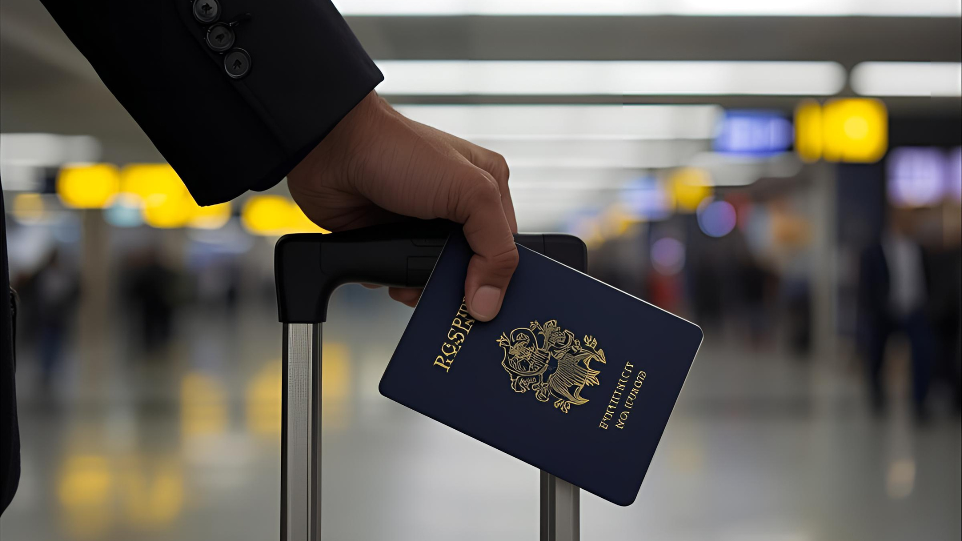 Mà aguantant una maleta de viatge i un passaport